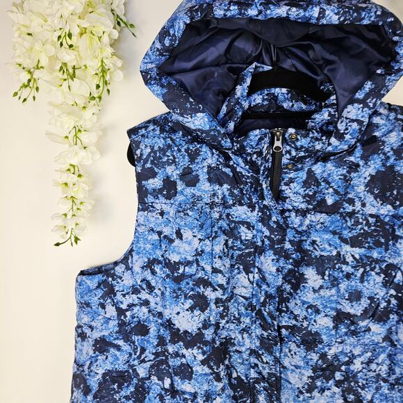 Susan Graver Hooded Puffer Quilted Vest Size 2X XXL Blue Abstract Winter Cozy - Picture 6 of 14